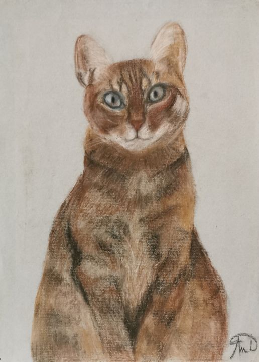 Painting titled "Mon Chat" by Dan & Monika, Original Artwork, Pastel