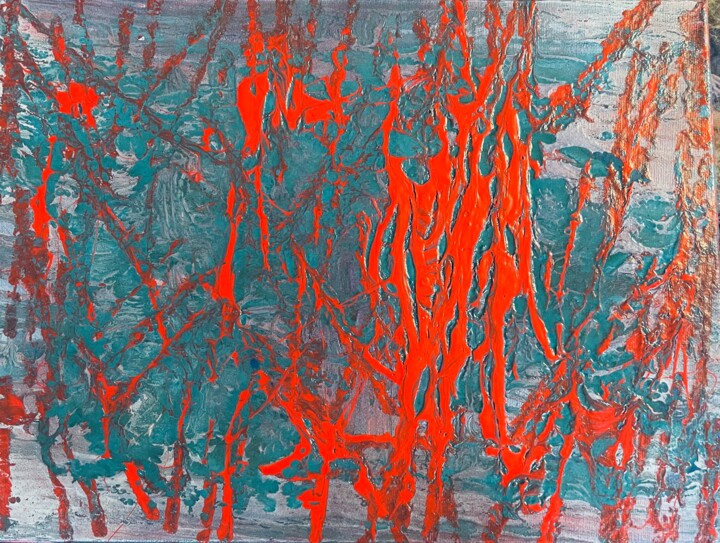 Schilderij getiteld "Red over blue 3" door Greg Powell, Origineel Kunstwerk, Glazuur