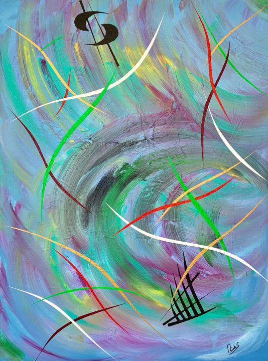 Painting titled "VIBRATIONS TOURNANT…" by Rick Smith, Original Artwork, Acrylic