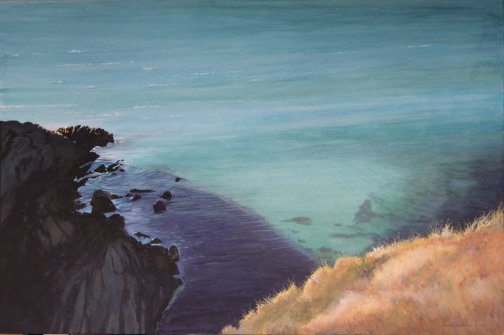 Peinture intitulée "A l'ombre des falai…" par Gaillard, Œuvre d'art originale, Gouache Monté sur Carton
