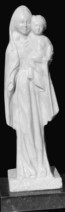 Sculpture titled "Vierge à l'enfant" by Jean-Etienne Michel, Original Artwork, Stone