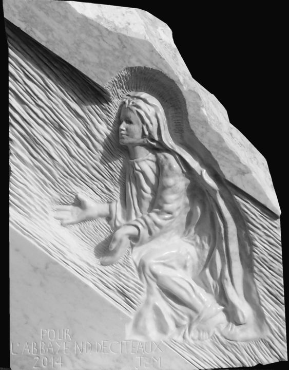 Скульптура под названием "Annonciation" - Jean-Etienne Michel, Подлинное произведение искусства, Камень