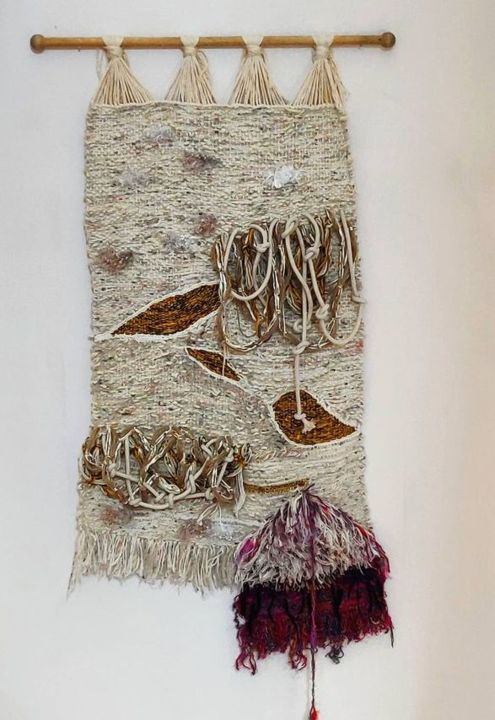 Textilkunst mit dem Titel "Octobre" von Carmen Rios-Seidel, Original-Kunstwerk, Tapisserie