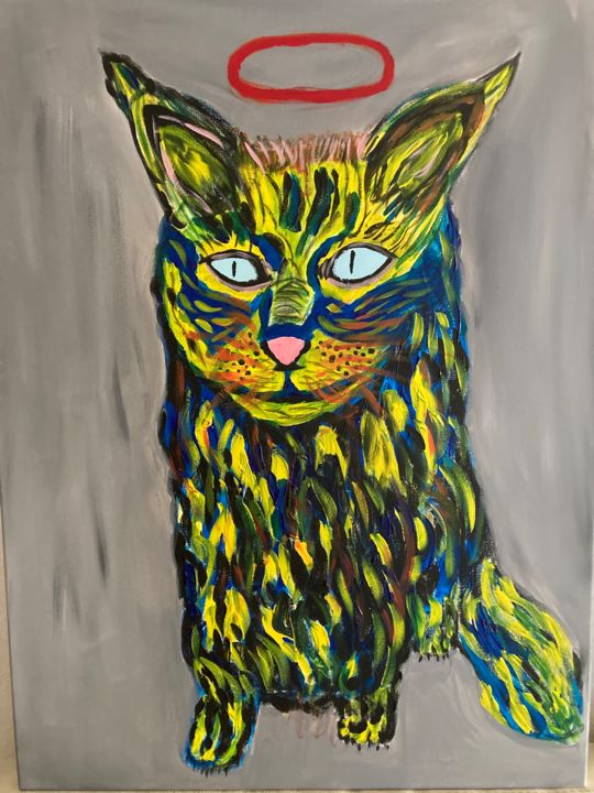 Painting titled "chat" by Jean-François Salbert, Original Artwork, Acrylic