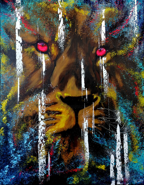 Painting titled "Lion" by Tristan Wendlinger, Original Artwork, Acrylic