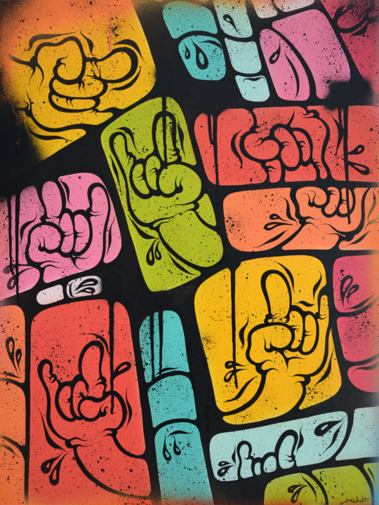 Peinture intitulée "Everybody say yeah!…" par Ewen Gur, Œuvre d'art originale, Acrylique