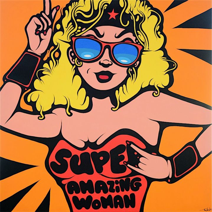 Peinture intitulée "Super Amazing Woman" par Ewen Gur, Œuvre d'art originale, Acrylique