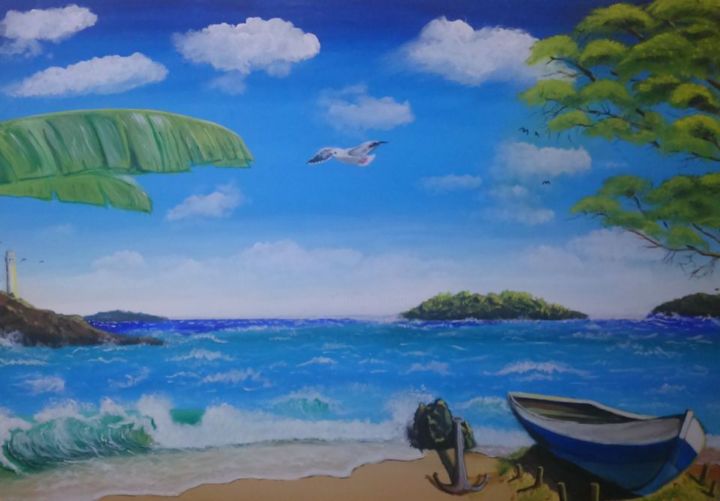Ζωγραφική με τίτλο "seascape-100x70-r-c…" από Farid Sidoummou, Αυθεντικά έργα τέχνης