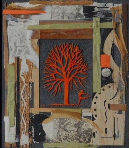 Collages intitolato "" Erotishen werk II…" da Yann Hervis, Opera d'arte originale, Xilografia Montato su Pannello di legno