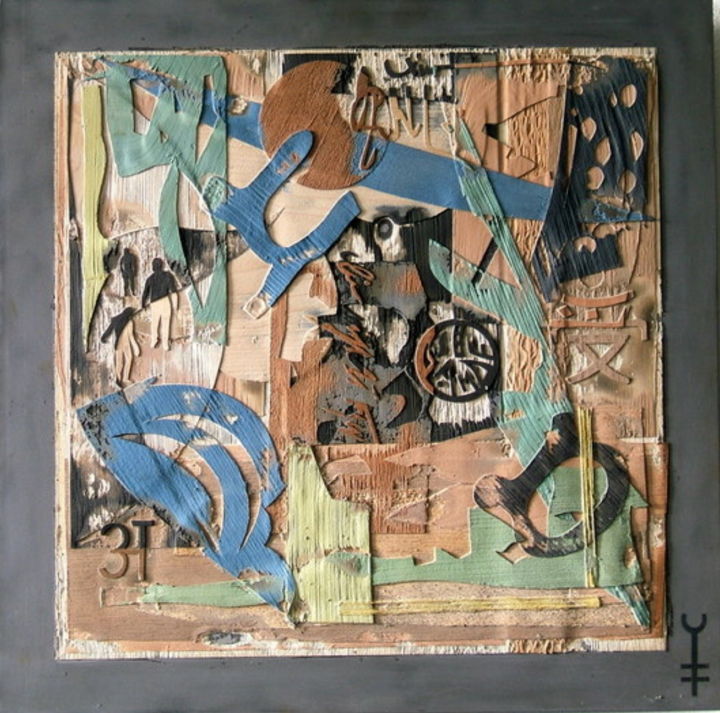 Collagen mit dem Titel ""Palimpseste aux pr…" von Yann Hervis, Original-Kunstwerk, Collagen