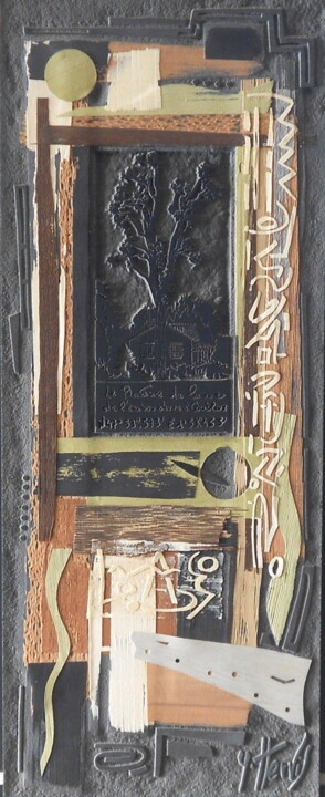 Collages intitolato ""Platane à l'embouc…" da Yann Hervis, Opera d'arte originale, Xilografia Montato su Telaio per barella…