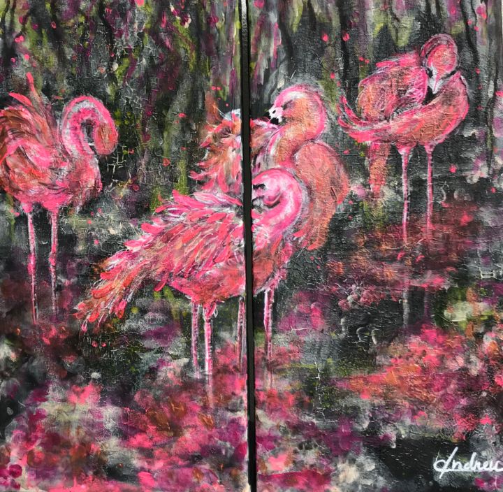 Painting titled "Pink Martini" by Adélaïde Andreu Leferme, Original Artwork, Acrylic Mounted on Wood Stretcher frame