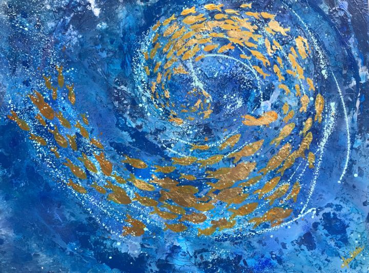 "Blue Coriolis" başlıklı Tablo Adélaïde Andreu Leferme tarafından, Orijinal sanat, Akrilik Ahşap Sedye çerçevesi üzerine mon…