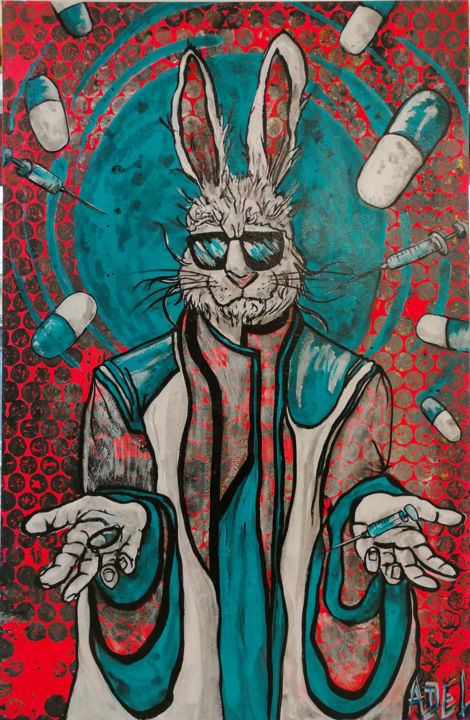 Malerei mit dem Titel "Professeur Rabbiteus" von Adélaïde Andreu Leferme, Original-Kunstwerk, Acryl