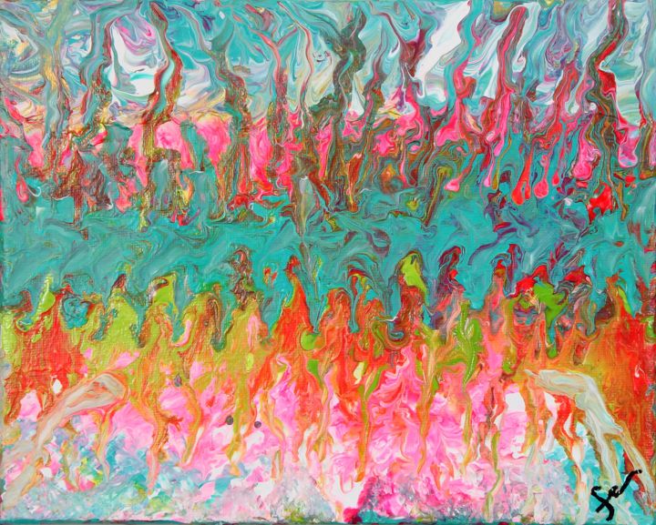 Painting titled "Fire under water" by Fiorella Coca, Original Artwork, Acrylic