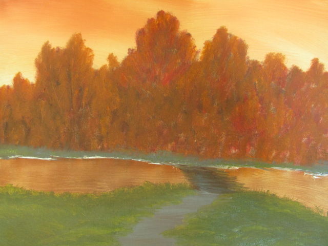 Peinture intitulée "Lac d'automne" par Foxart, Œuvre d'art originale, Huile