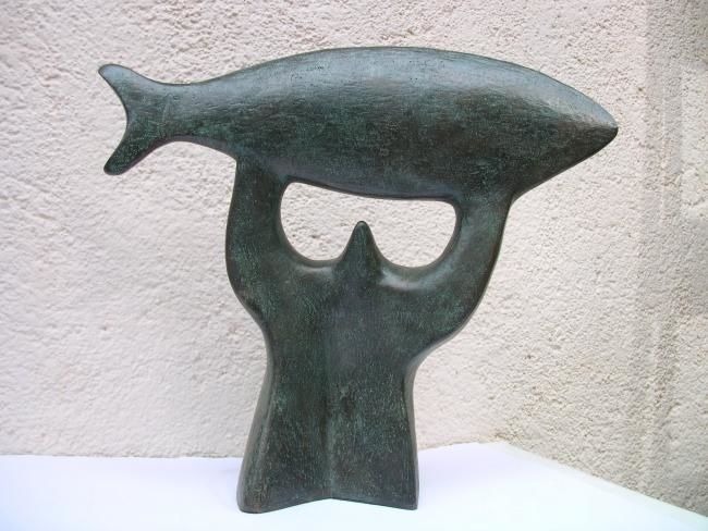 Sculpture intitulée "Pêcheur chanceux" par Content, Œuvre d'art originale