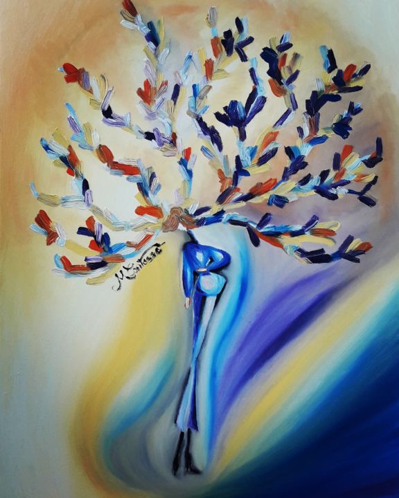 Painting titled "Woman tree" by Con'Tesse, Original Artwork, Oil