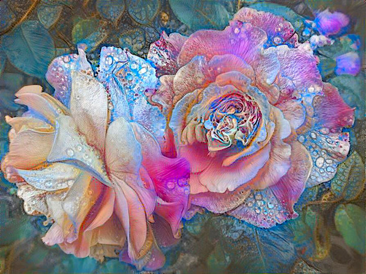 Digitale Kunst getiteld "Dewey Roses" door Angela Hanley, Origineel Kunstwerk, 2D Digital Work