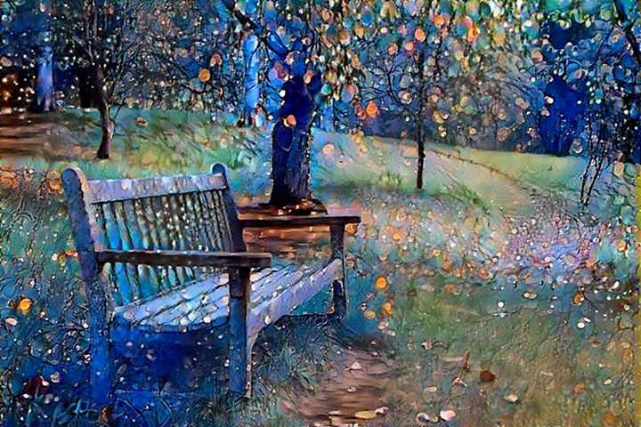 Arte digital titulada "Wooden Park Bench" por Angela Hanley, Obra de arte original, Pintura Digital