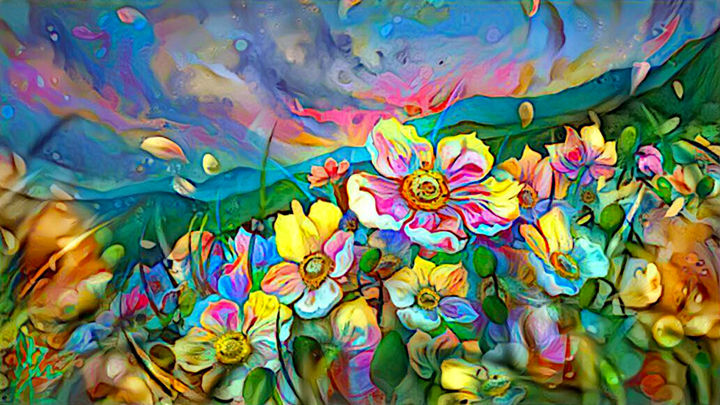 Digitale Kunst getiteld "Wild Meadow Flowers" door Angela Hanley, Origineel Kunstwerk, Digitaal Schilderwerk