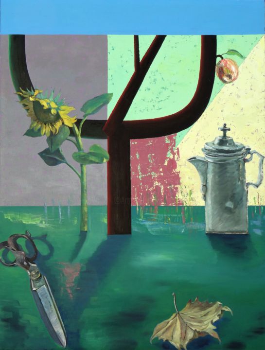 Malerei mit dem Titel "Landschaftsstillleb…" von Tilman Flatt, Original-Kunstwerk, Öl