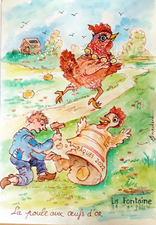 La Poule Aux Oeufs D'or, Dessin par Christian Eprinchard Artmajeur