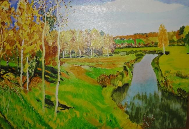 Peinture intitulée "Campagne Rivière" par Gaby Mejean, Œuvre d'art originale,