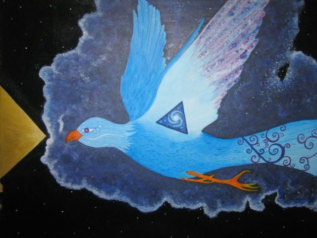 Peinture intitulée "L'Oiseau Cosmique" par Eve Nakamura, Œuvre d'art originale
