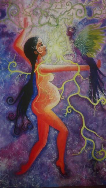 Peinture intitulée "La femme et l 'oise…" par Eve Nakamura, Œuvre d'art originale