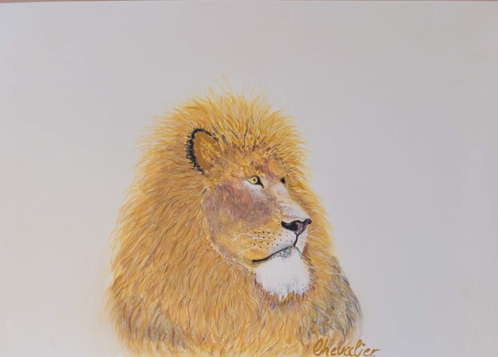 Painting titled "Lion de Barbarie" by Coralie Chevalier, Original Artwork, Watercolor