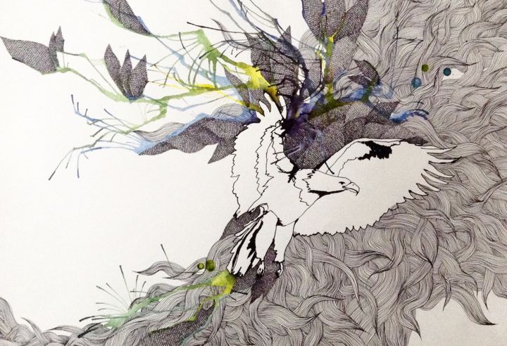 Peinture intitulée "Un aigle surgit" par Coralie Grillo, Œuvre d'art originale