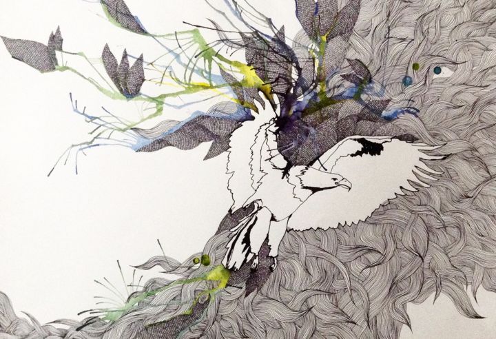 Peinture intitulée "Un aigle surgit" par Coralie Grillo, Œuvre d'art originale,