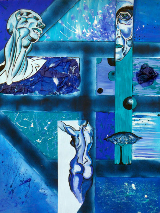 Peinture intitulée "rêves en bleu" par Coraline Ravidat, Œuvre d'art originale, Huile