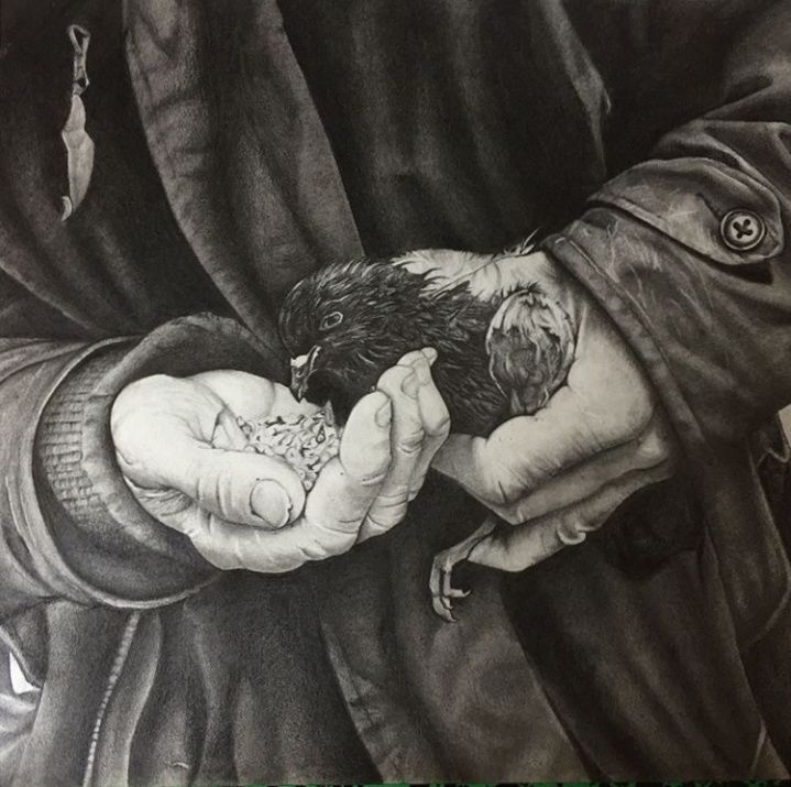 "L'homme et le pigeon" başlıklı Resim Coraline Jan tarafından, Orijinal sanat