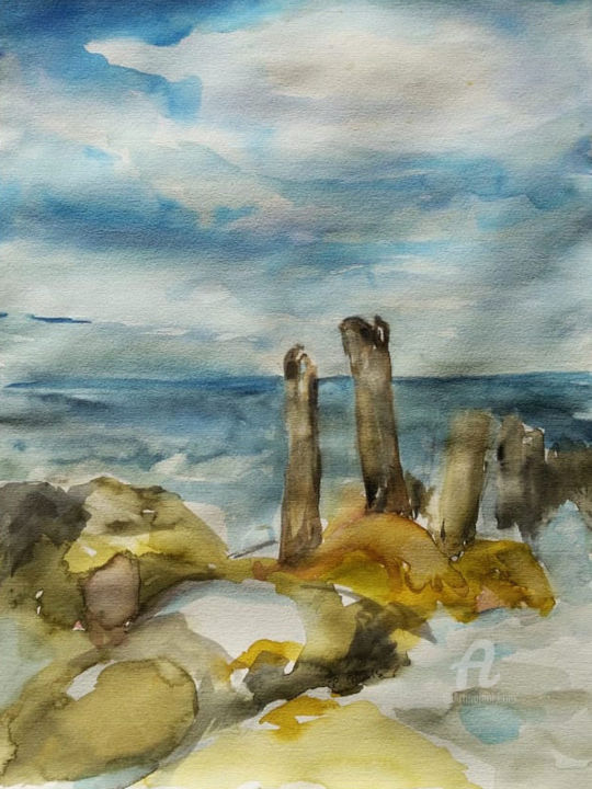 Malerei mit dem Titel "Ostsee" von Corason, Original-Kunstwerk, Aquarell