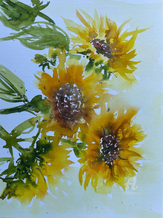 Pintura intitulada "Tournesol" por Corason, Obras de arte originais, Aquarela