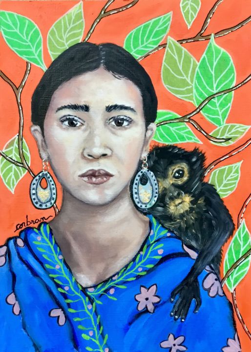 Peinture intitulée "Clin d'oeil à Frida…" par Marjorie Corbran, Œuvre d'art originale, Huile