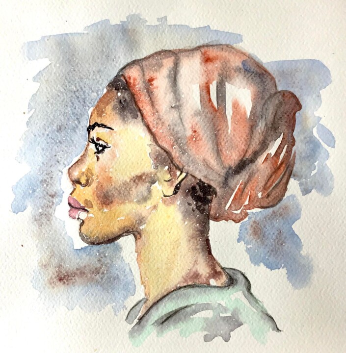 Peinture intitulée "Profil ethnique" par Marjorie Corbran, Œuvre d'art originale, Aquarelle Monté sur Carton