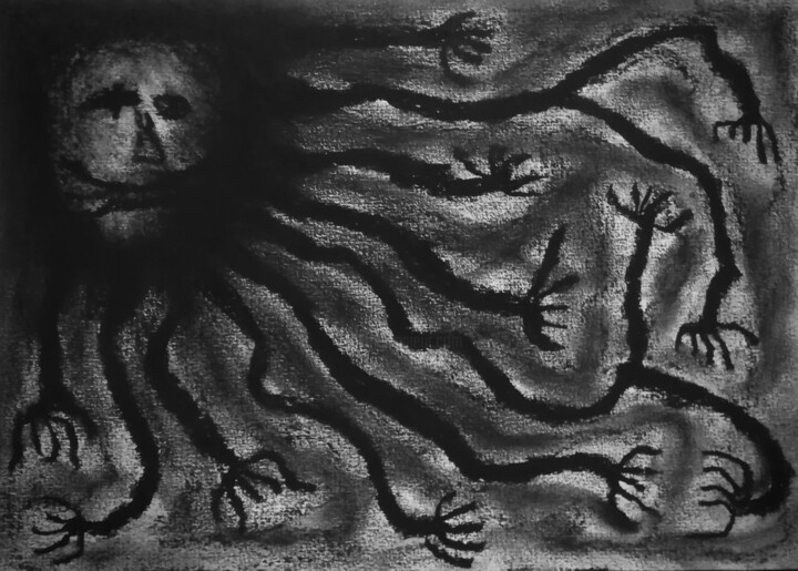 Drawing titled "Vision tentaculaire" by Corentin Cordier, Original Artwork, Charcoal