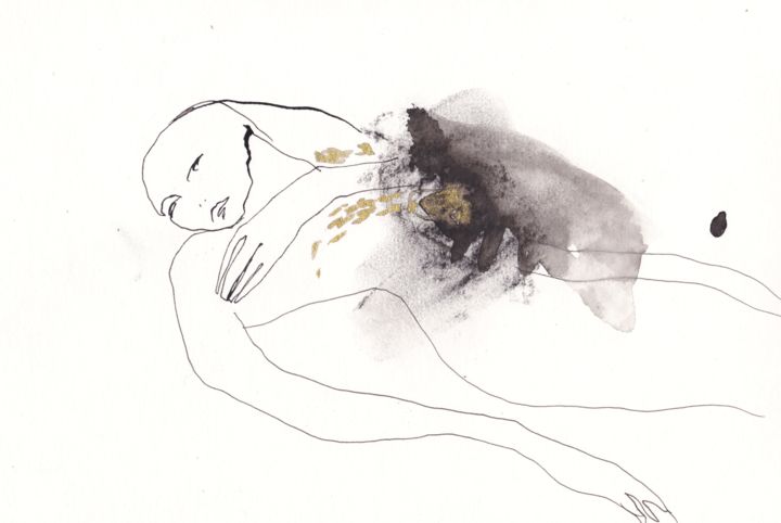 Zeichnungen mit dem Titel "Geste nu" von Corine Pagny, Original-Kunstwerk, Tinte