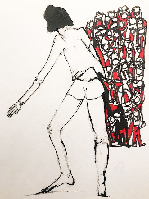Dessin intitulée "Danseuse" par Corinne Bandeira De Mello, Œuvre d'art originale, Encre