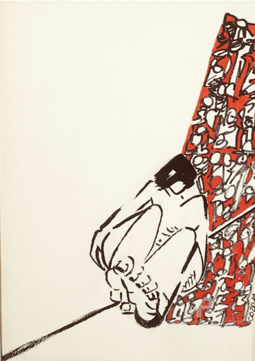 Desenho intitulada "Sur le fil" por Corinne Bandeira De Mello, Obras de arte originais, Tinta