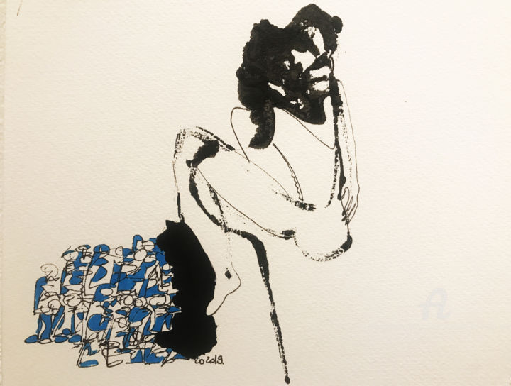 Dessin intitulée "féminité" par Corinne Bandeira De Mello, Œuvre d'art originale, Encre