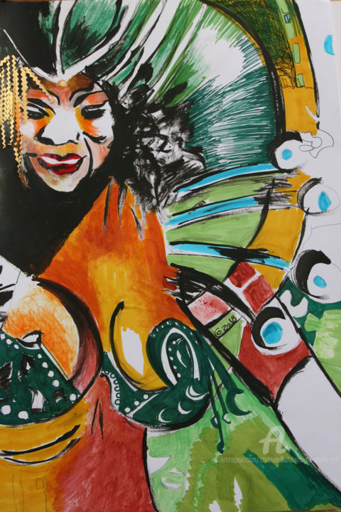 Painting titled "femme carnaval" by Corinne Bandeira De Mello, Original Artwork, Acrylic