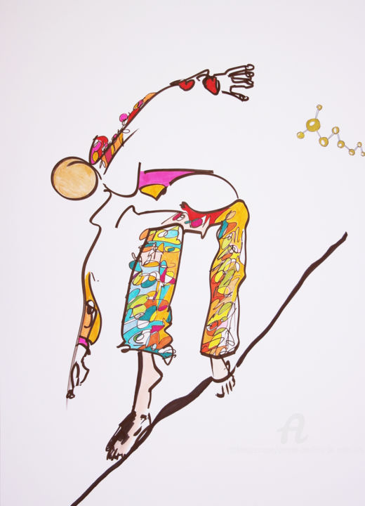 Dessin intitulée "équilibre" par Corinne Bandeira De Mello, Œuvre d'art originale, Marqueur