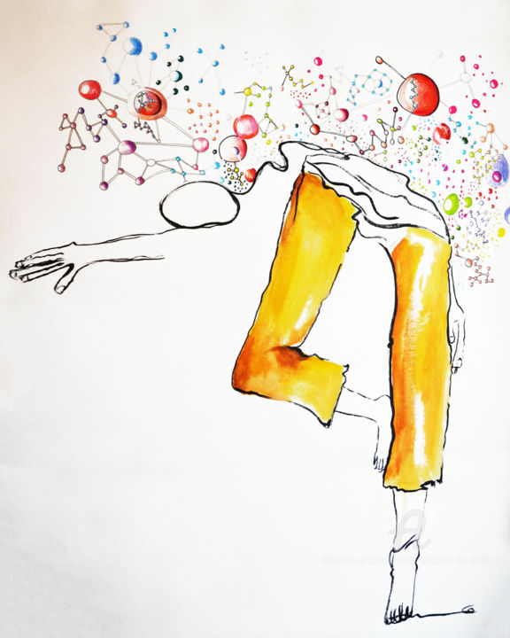 Dessin intitulée "Molécules" par Corinne Bandeira De Mello, Œuvre d'art originale, Marqueur