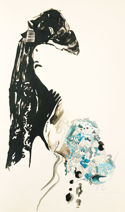 Dessin intitulée "fantome" par Corinne Bandeira De Mello, Œuvre d'art originale, Encre