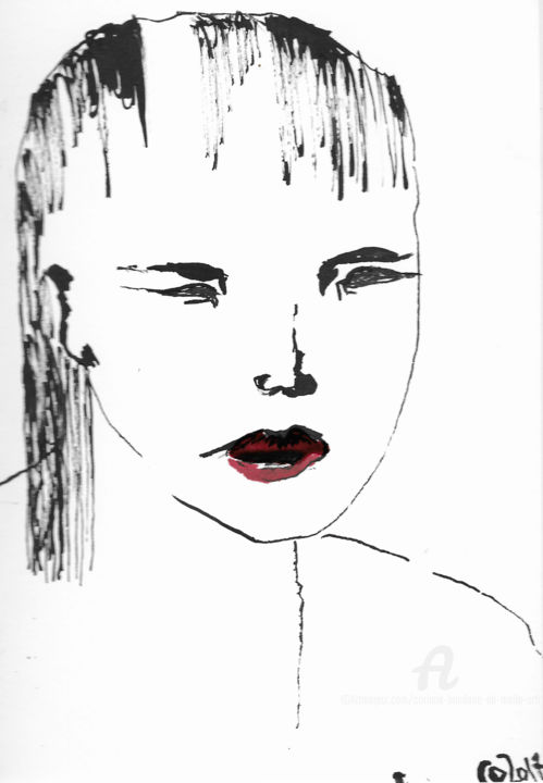 Drawing titled "portrait japonaise…" by Corinne Bandeira De Mello, Original Artwork, Ink