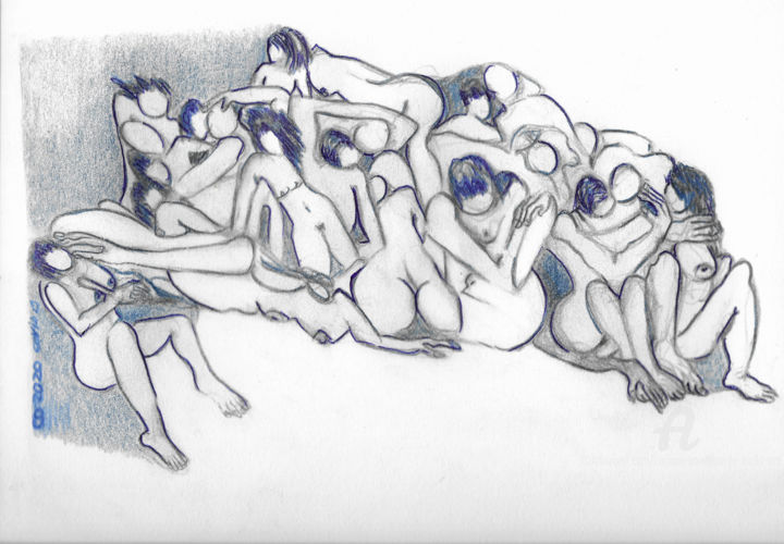 Dessin intitulée "Confinement 01" par Corinne Bandeira De Mello, Œuvre d'art originale, Crayon